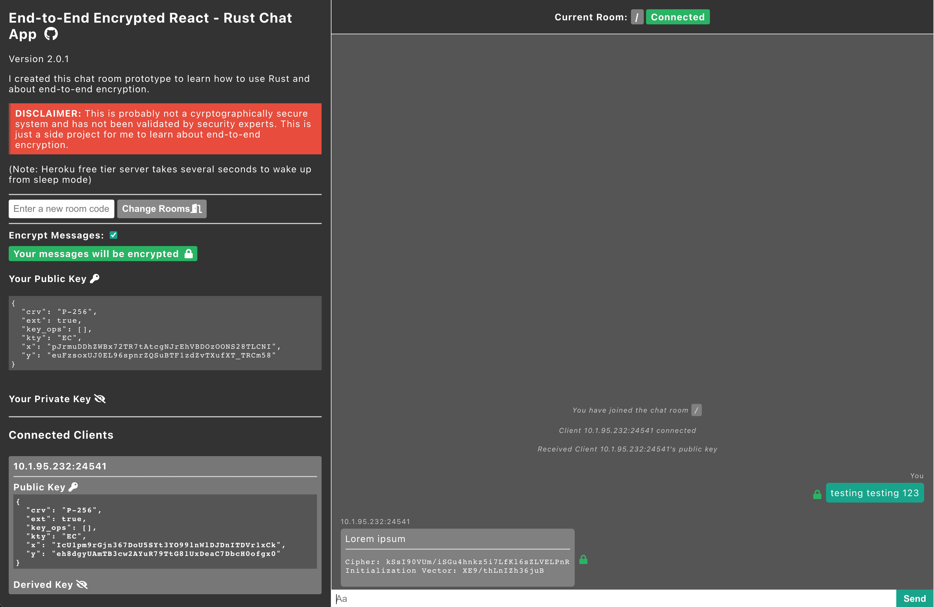 React-Rust chat screenshot